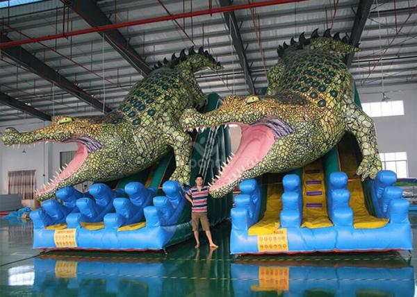 Quality Giant Crocodile Inflatable Dry Slides Custom Shark PVC Double Lane Bouncer Slides for sale