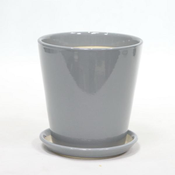 Indoor Round Glossy Grey Ceramic Planter With Drainage