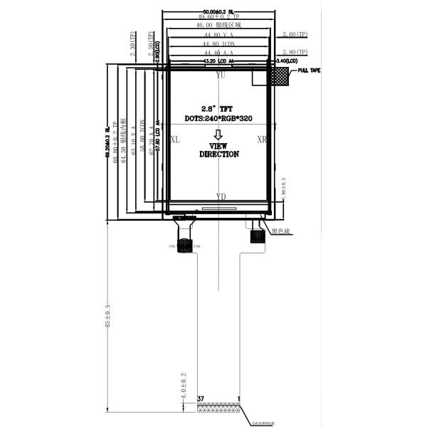 262K Color ST7789V IC 2.8 Inch TFT Touch Screen With TN panel