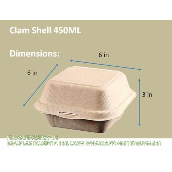 Sugarcane Pulp Clamshell Bagasse Takeout Bento Lunch Box Food Container For Hamburger