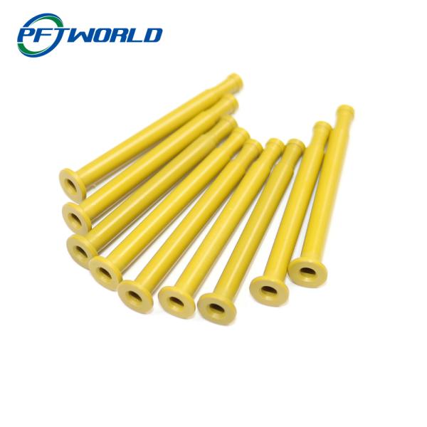 CNC Machined Processed Plastic Long Tube, Golden Color, Internal Connection, Semiconductor Parts