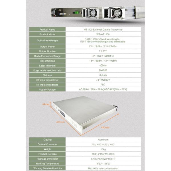 Analog External EDFA Optical Amplifier / EDFA Optical Transmitter 100KM 1550NM
