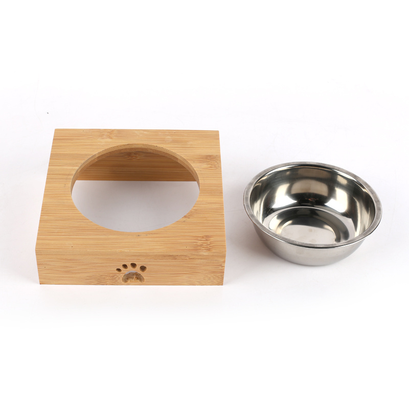 Wooden Bowl Stand Pet Feeder with Stainless Steel Bowls