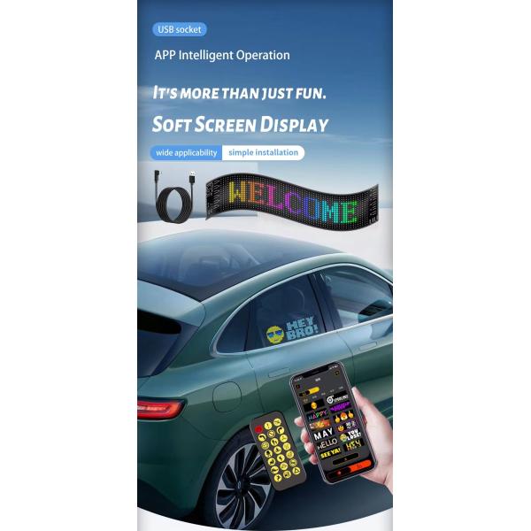 App Control Sign Advertising Rear Window Digital Display with 192x898mm LED Soft Display Rolling Pattern Animation Image