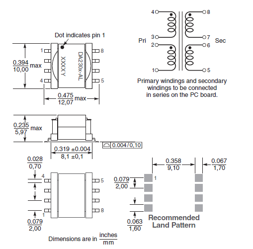DA2304-AL Power Over Ethernet Transformer For Texas Instruments RS-485 / Profibus Interfaces