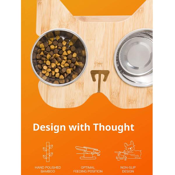 2023 Non-folding Rack Elevated Bamboo Pet Feeder With Stainless-steel Food And Water Bowls