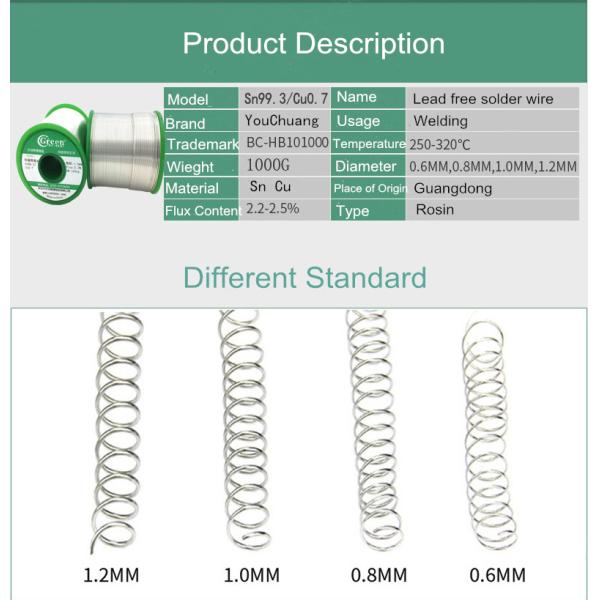 Green Lead Free Soldering Wire Material 0.3mm - 3.0mm Diameter Rosin Core