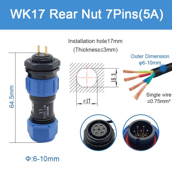 Sp Series Aviation Waterproof Connector IP68 Plug Socket Wk17 Rear Nut Threaded Coupling