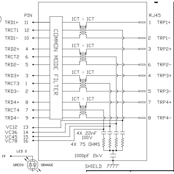 0826-1X1T-JK-F 1x1 Port 5G Base-T RJ45 MagJack 4PPoE Tab Up With GO/Y Light Pipe