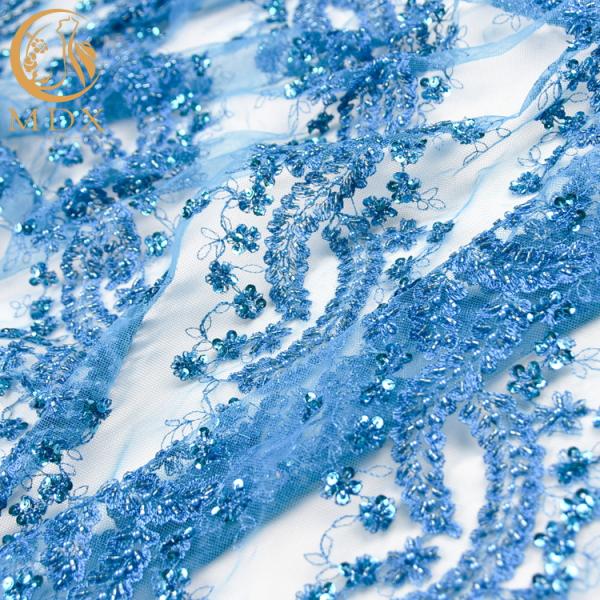 Embroidered Bead Handmade Lace Fabric 140cm Width With Pearls