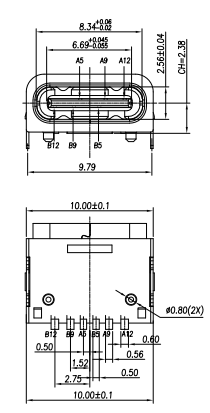 6P IPX5 Waterproof USB Type C Connector DIP Mount Black For Multiple Devices