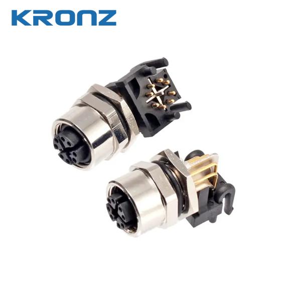 M12 Angled Female Back Mount Socket PCB Type Panel Mount 3/4/5/6/7/8/12 Pin Connectors