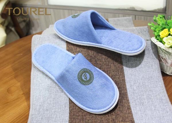 Quality Custom Cotton Terry Cloth Disposable Hotel Slippers EVA Sole With Printing Logo for sale