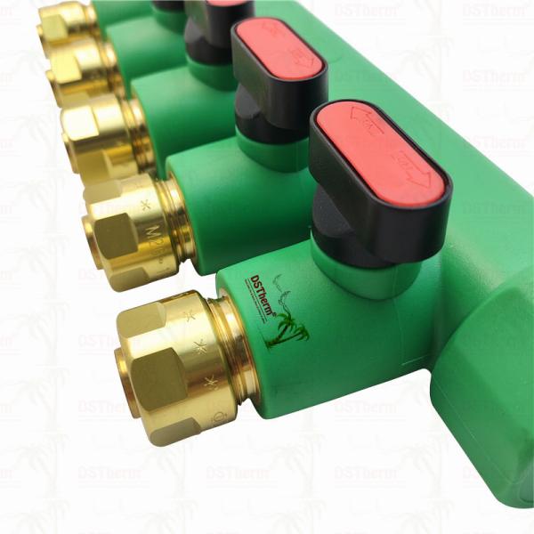PPR Manifolds With Ball Valve Hot Water Red 5 Ways Manifolds Customized Logo and Color 25mm
