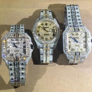 China Stainless Steel Iced Out Hand Setting VVS Moissanite Lab Diamonds Watch Luxury on sale