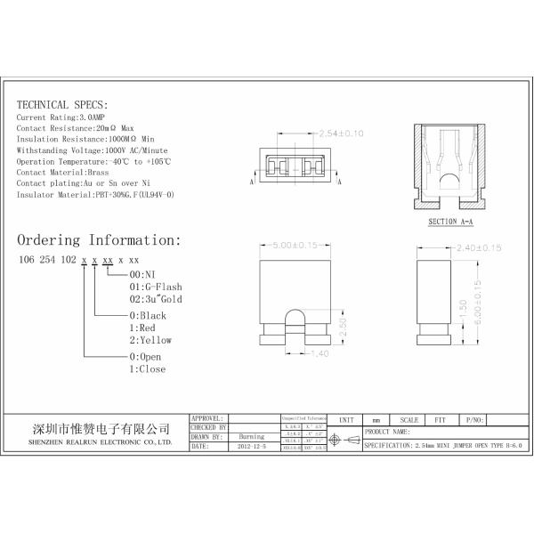 PBT 2.54mm Pitch Mini Jumper Connector 1-10 Poles Bottom Open 3.0AMP