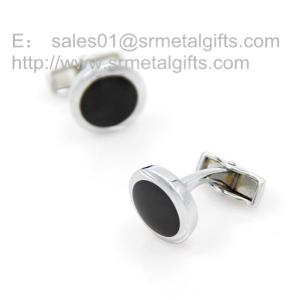 China Cheap black enamel round cufflinks, vintage enamel cuff links for men's formal wear, on sale