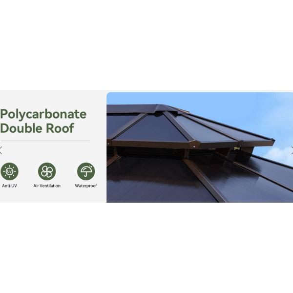 Gazebo Double Roof Canopy with Netting and Curtains, 2-Tier Hardtop Gazebo with Galvanized Iron Aluminum Frame, Metal Gazebo for Outdoor, Patio,