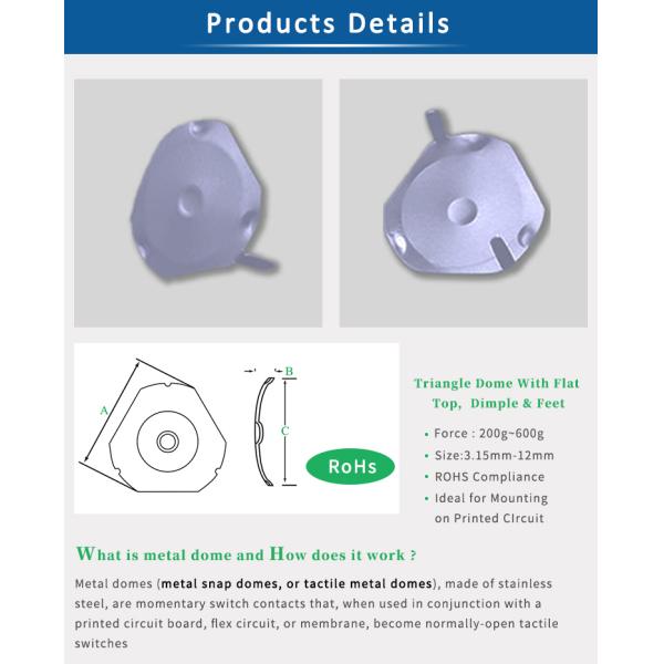 SUS301 Metal Snap Domes 0.1mm Tolerance 200~600gf Force With Dimples / Feels