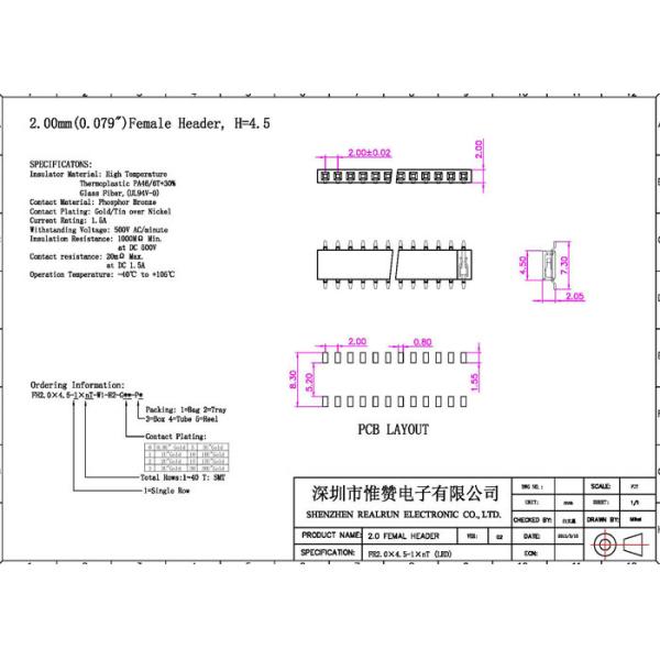 Surface Mount Pin Header Black 2.0mm Pitch Single Row 5 Pin Female Header