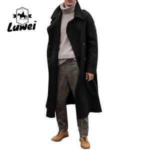 China Winter Outerwear Classictrench Breasted Plaid Utility Long Trench Coat Slim Fit Single Long Breasted Men Jacket wholesale