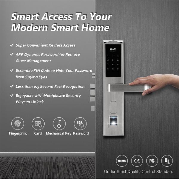 304 Stainless Steel Fingerprint Door Lock Multiplicate Long Battery Life Span