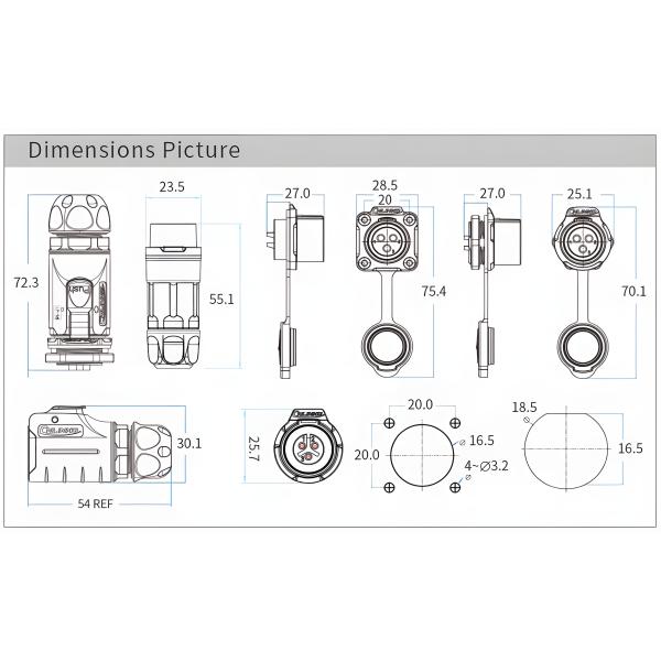 Industrial Circular Connectors Power Signal Square Flange Male Female Socket 5A For Wire Connection