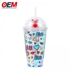 China PP Double Wall Cup With Straw 450ml Plastic Cup  Cute Bear Water Cup wholesale