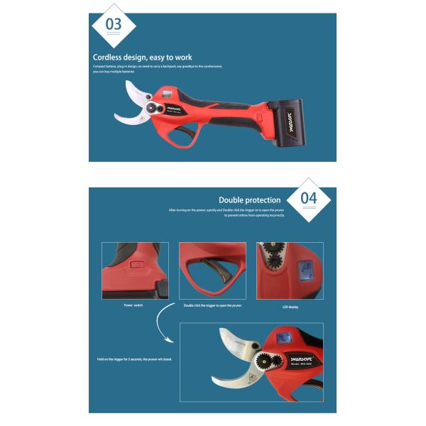 Swansoft  4.0CM Electric Secateurs Electric Pruner Lithium Battery Pruning Shears Bypass Handheld Trimmers