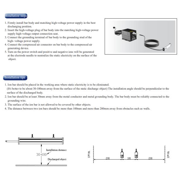 SUS Electrode 20W Ion Bar Electrostatic Eliminator