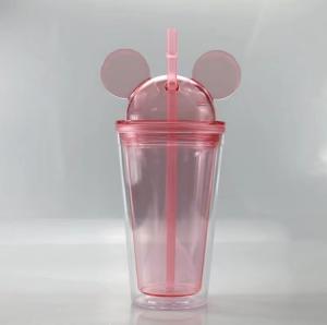 China Double Wall Acrylic Cups BPA Free 16oz Plastic Dome Mouse Ears Lid on sale