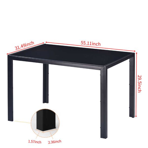220Ibs capacity Simple Dining Room Table Black Tempered Glass Dining Table H4.13In