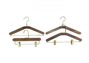 China Luxury Wood Bedroom Closet Hanger Walnut Colour with Brass Metal Hook on sale