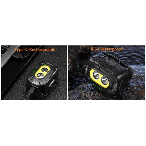 350 Lumens Hands-Free Head Torch With Focus COB Flood Beam Red Warning Lamp