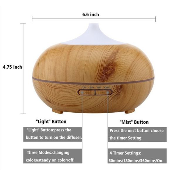 Yoga Spa 300ml Wood Grain Ultrasonic Cool Mist Whisper-Quiet Humidifier for home