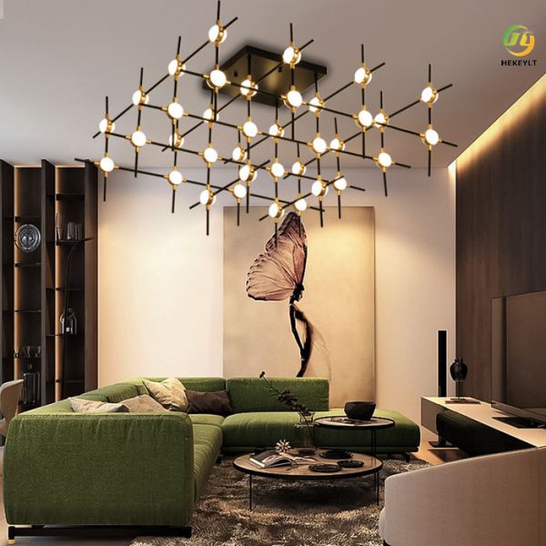 Hotel Reception Lobby Wrought Iron Paint Shelf LED Ceiling Lamp