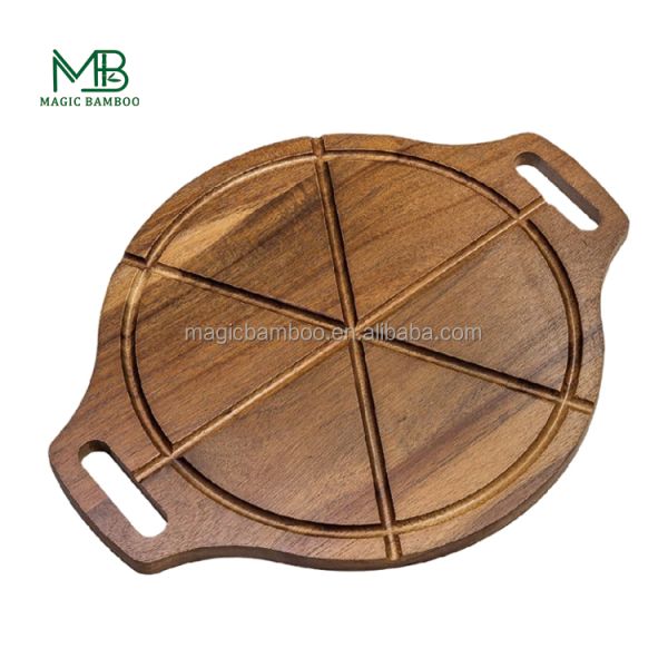 16.5x13x0.5" Customized Bamboo Round Wooden Pizza Cheese Cutting Board With Handles