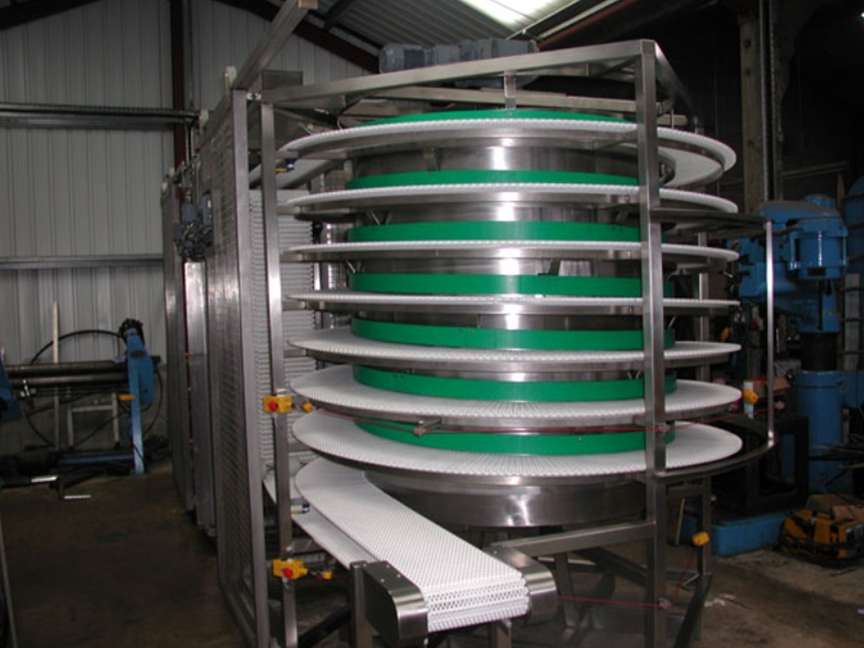 Adjustable Infeed and Outfeed Food Grade Vertical Modular Conveyor for Cooling