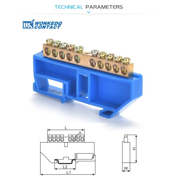 Din Rail Mounted Terminal Bus Bar Neutral Busbar Terminal Block Blue 500V/17.5A