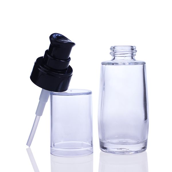 Custom Design Glass Cosmetic 30ml Foundation Bottle With Pump For Liquid Makeup F033