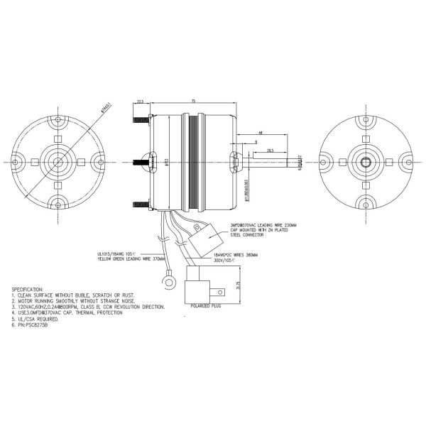 3.3” Dimension AC Synchronous Motor 20W - 60W Permanent Split Capacitor Motor