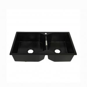 China Quartz Stone Matte Black Kitchen Sink Double Bowl Hexagon Shape wholesale