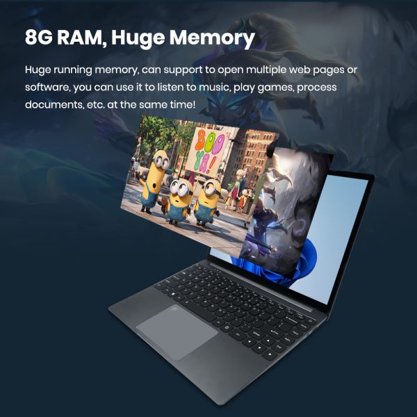 14.1inch Bule Laptop J4125 CPU 8GB RAM 256GB Storage Full HD IPS Display 5000mAh Battery Windows 10 Plastic Material