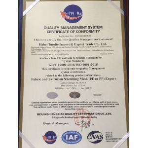 Hebei Tuosite Plastic Net Co.,ltd Certifications