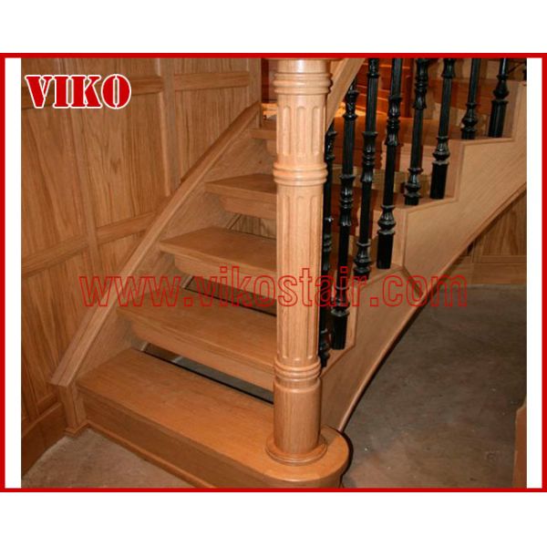 Wrought Iron Staircase VK109S Wrought Iron Handrail Tread Beech,Railing tempered glass, Handrail b eech Stringer,carbon