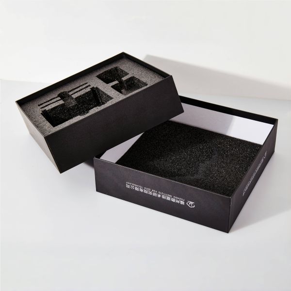 Reusable Custom logo printed Elegant Black cardboard Box with foam Cosmetic Perfume Gift product packaging paper boxes