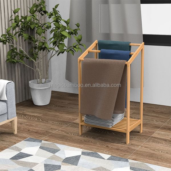 Customized Color 3 Tier Freestanding Bamboo Towel Holder for Bathroom