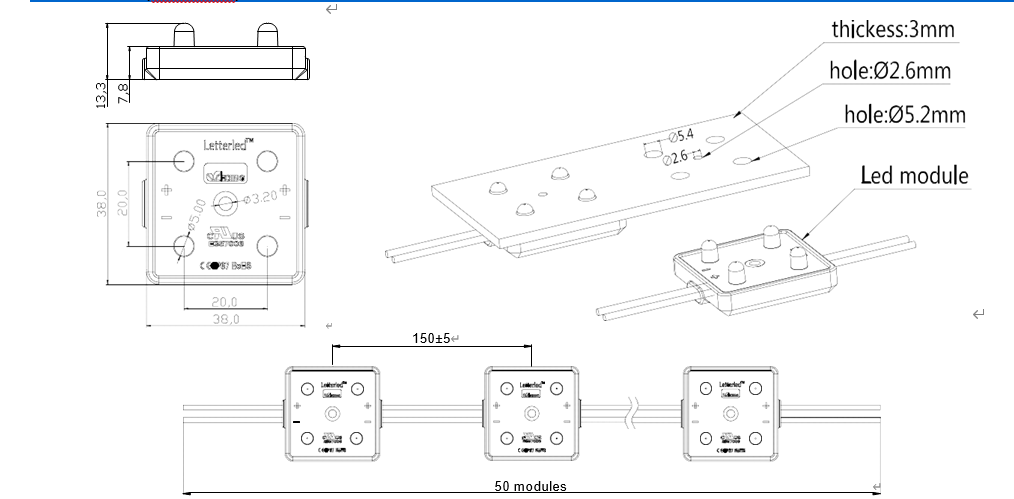 Cool Color Marquee Letter LED Modules For Channel Letter IP65 Waterproof