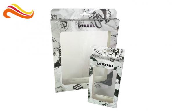 Quality Rectangle Fashion Coated Paper Packaging Box with Hanger, Spot UV Foldable Card Board Packaging for sale