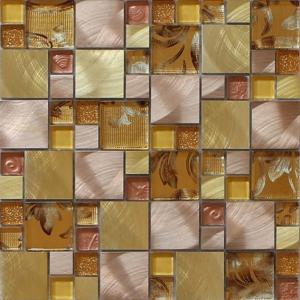 China 300x300mm glass mosaic tile sheets,aluminum mosaic wall tile,golden color wholesale